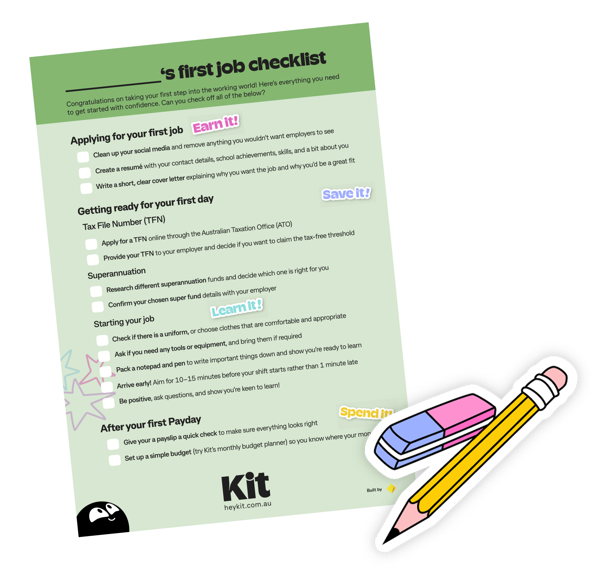 First job checklist for kids